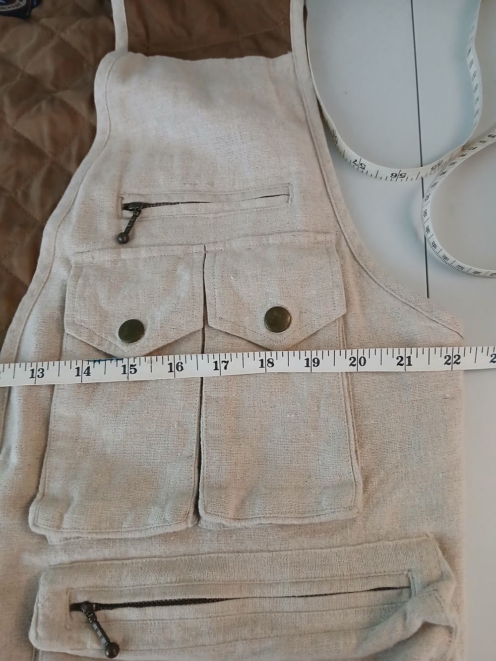 Men's Beige Utility Fishing Vest with Brown Trim - Picture 8 of 9